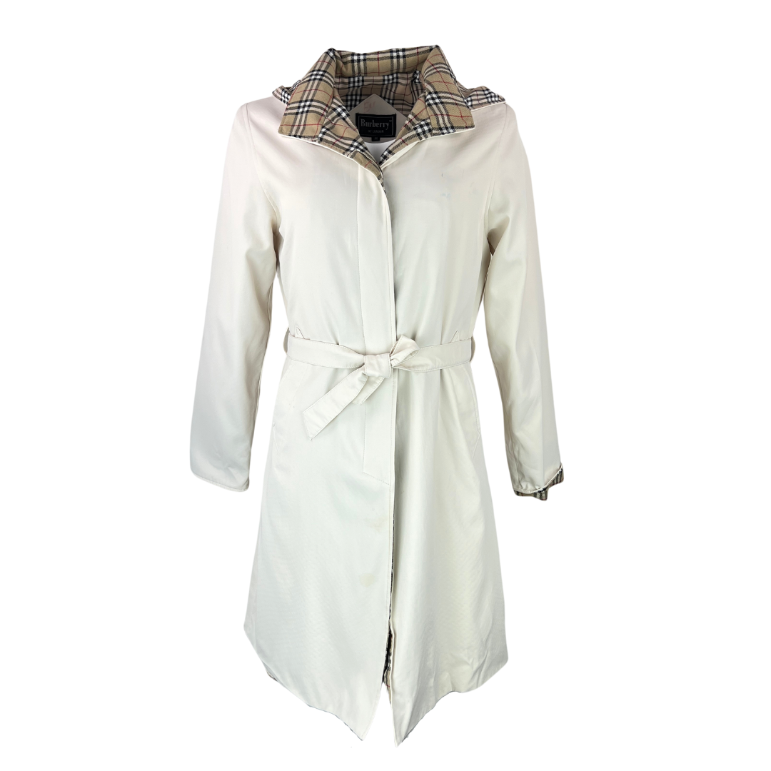 Cream Burberry Trench with Tartain Collar
