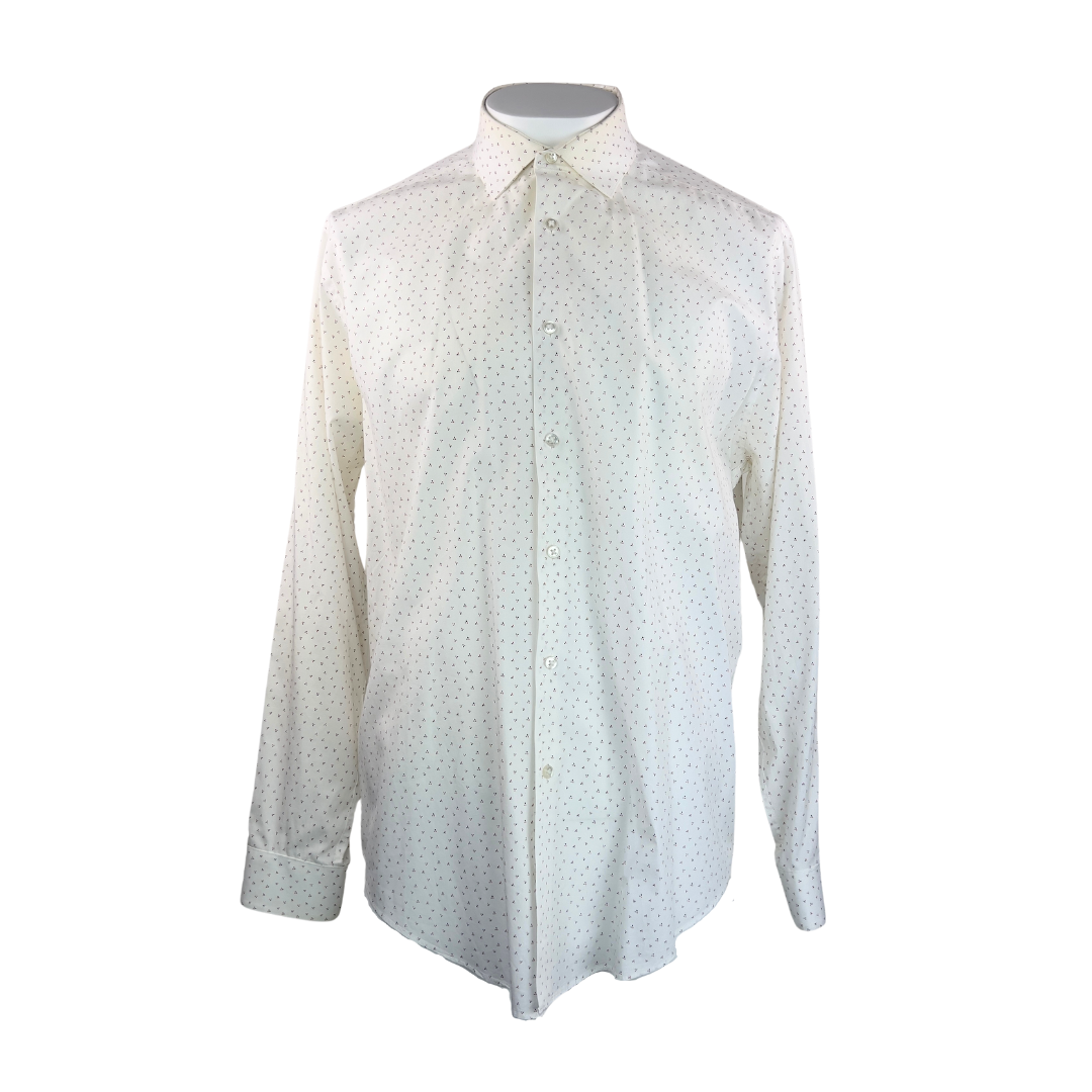 Calvin Klein White Dress Shirt with Grey and Red Dot Triangle Print 17.5