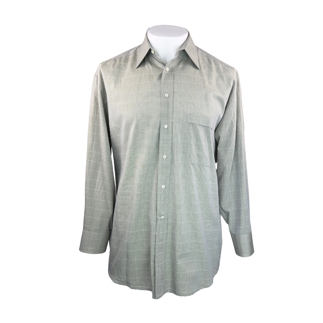 Canali Pale Green and White Plaid Dress Shirt 16