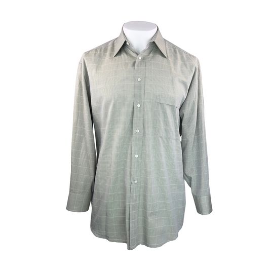 Canali Pale Green and White Plaid Dress Shirt 16