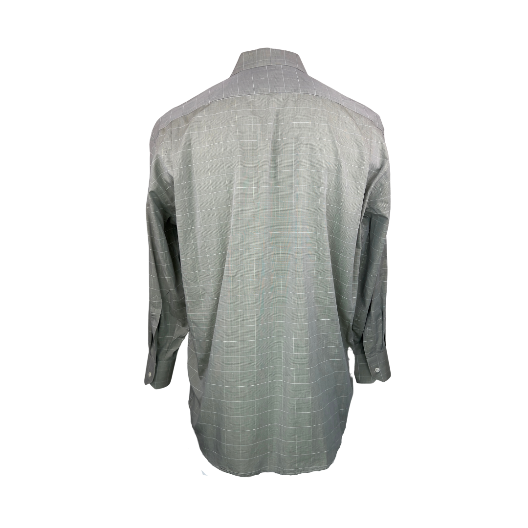 Canali Pale Green and White Plaid Dress Shirt 16