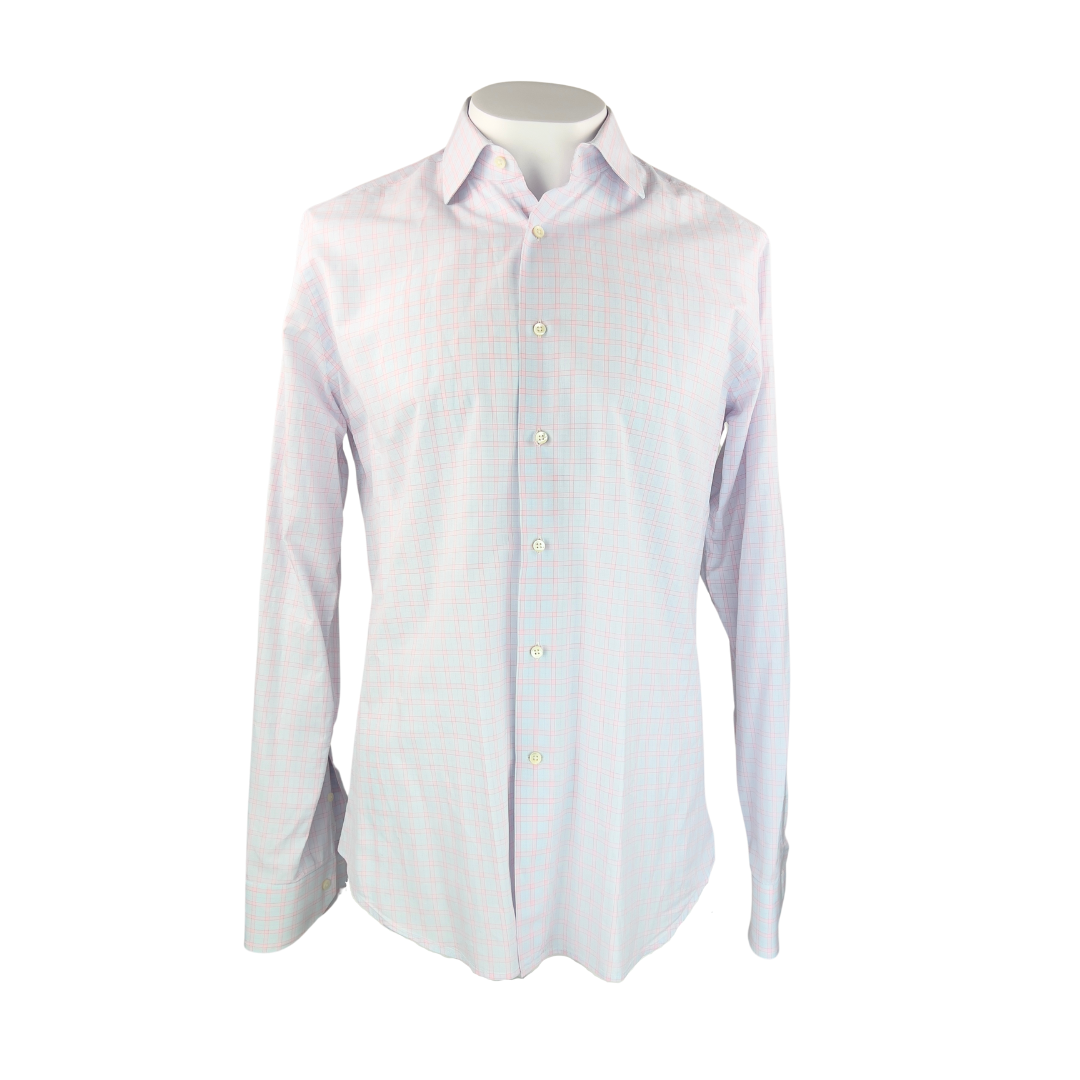 Canali Soft Blue and PInk Check Dress Shirt 16