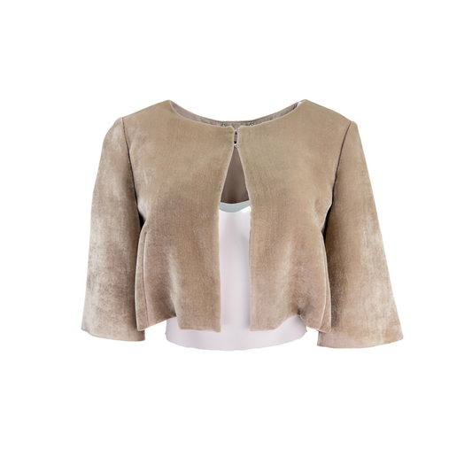 Alberta Ferretti Champagne Velvet Bolero with Cropped Sleeves
