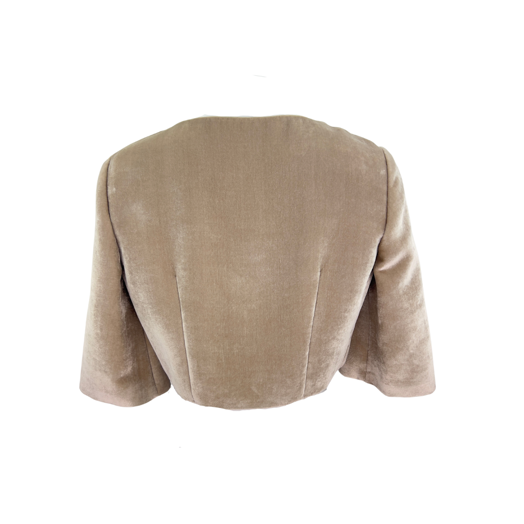 Alberta Ferretti Champagne Velvet Bolero with Cropped Sleeves