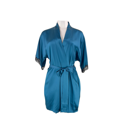 Teal Silk Short Sleeve Robe