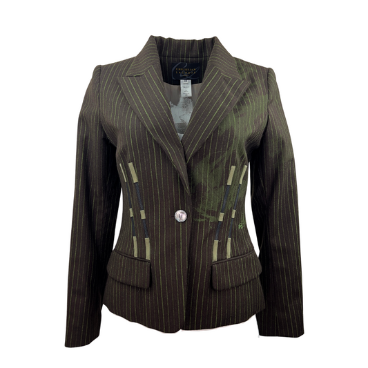 Christian Lacroix Brown Wool Blazer with Green Pinstripe