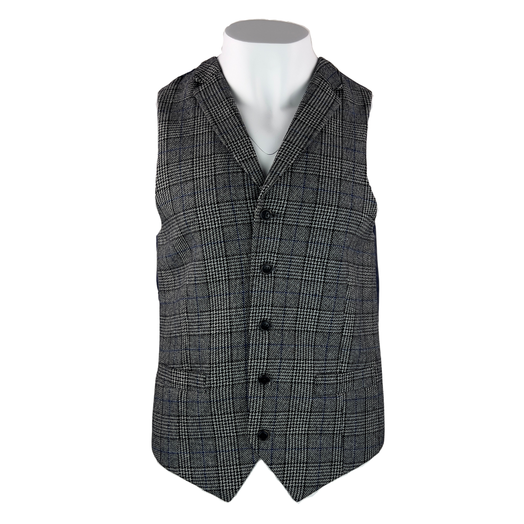Ciao Grey Plaid 5 Button Vest with Lapel