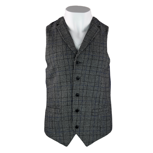 Ciao Grey Plaid 5 Button Vest with Lapel