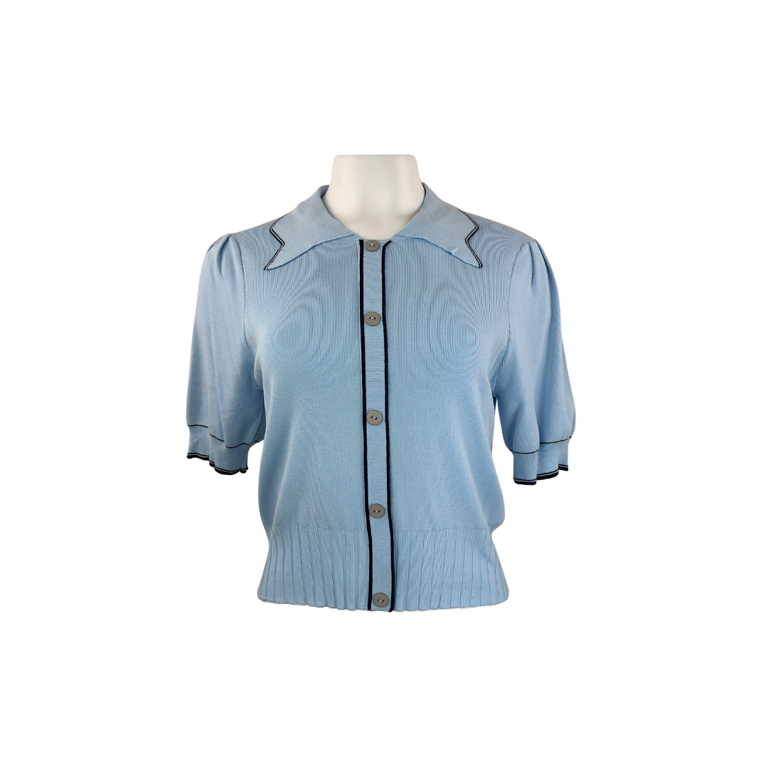Cider Blue Faux Cardigan with Short Sleeves
