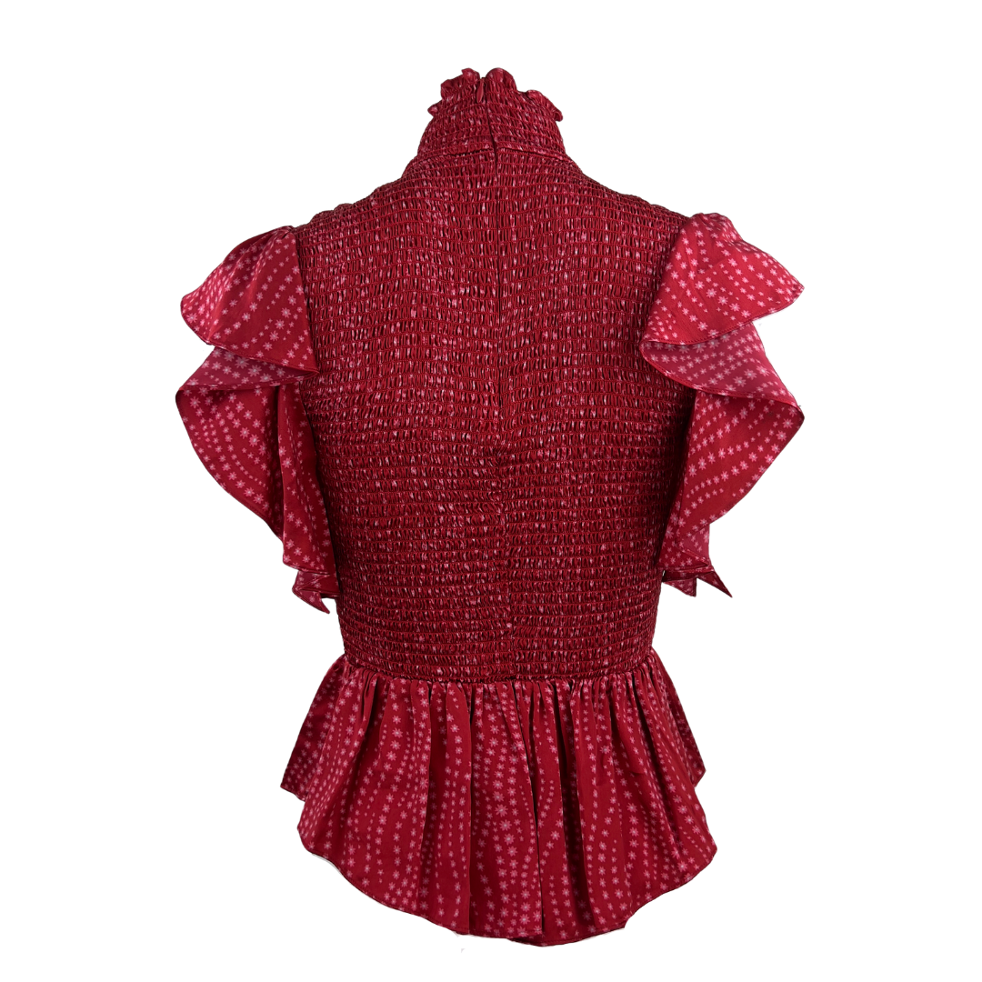 Cinq A Sept Smocked Sleeveless Turtleneck in Red