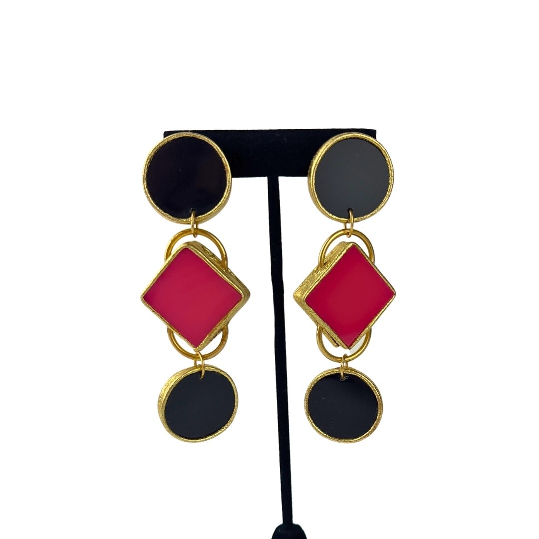 Black, Pink and Gold Clip On Earrings