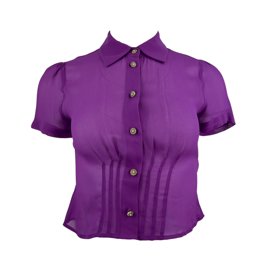 Club Monaco Short Sleeve Cropped Sheer Purple Blouse