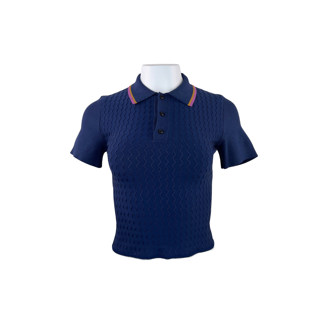 Coach Cropped Navy Polo with Pink Tipping