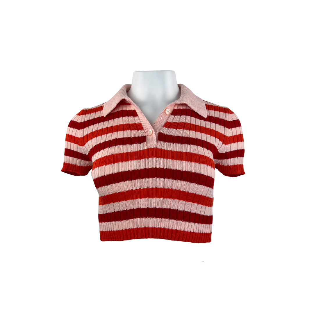 Colors of Benetton Red Stripe Crop Polo T