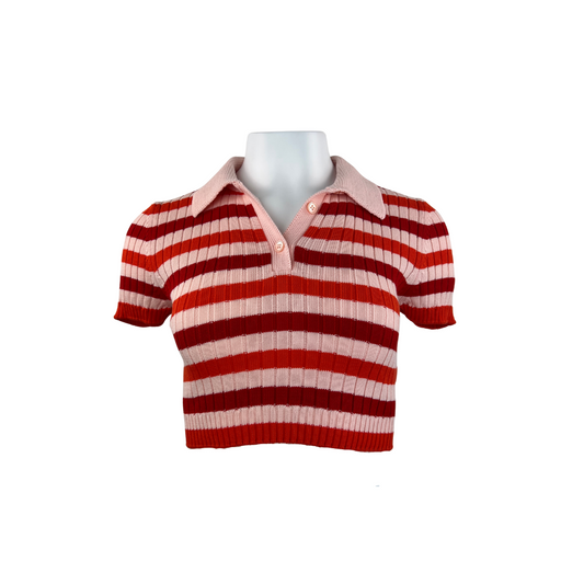 Colors of Benetton Red Stripe Crop Polo T
