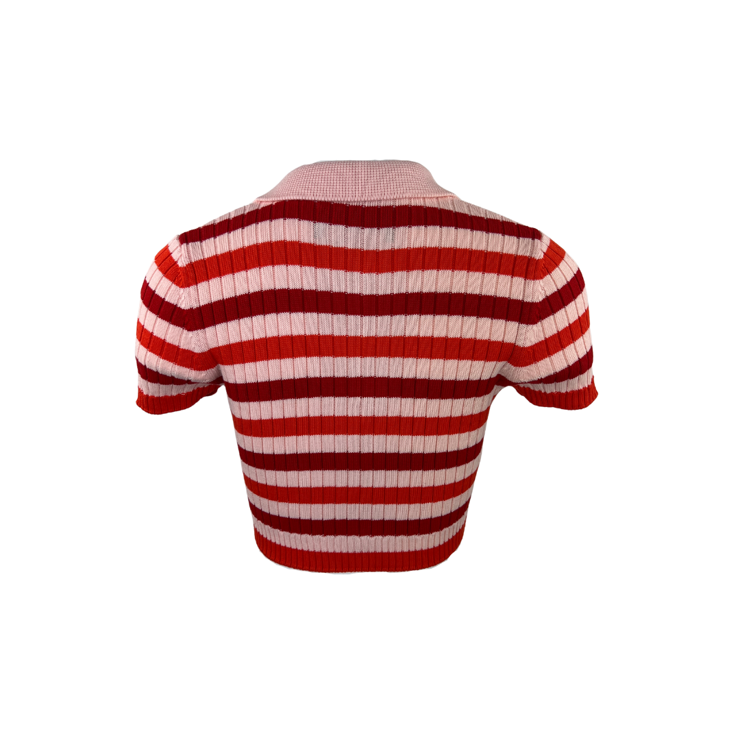 Colors of Benetton Red Stripe Crop Polo T