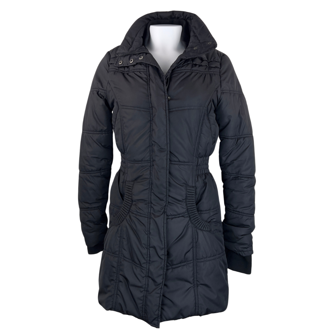 Costa Blanc Black Puffer Coat with Gathered Waist
