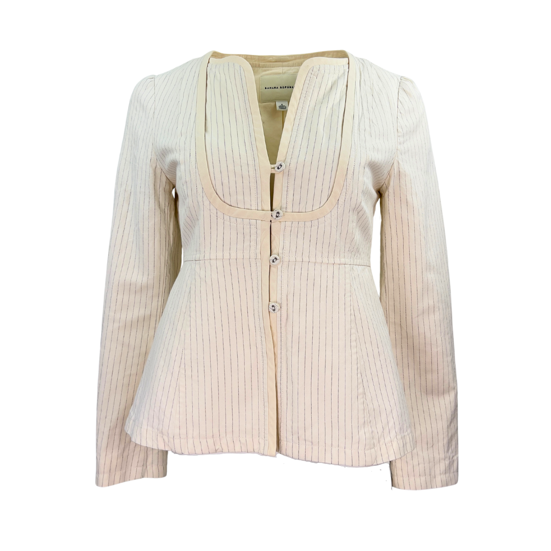 Collarless Cream Pinstripe Banana Republic Blazer