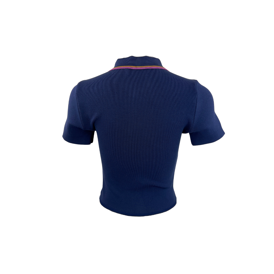 Coach Cropped Navy Polo with Pink Tipping