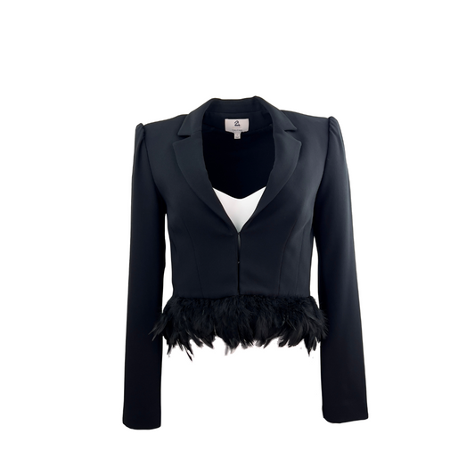 Cinq a Sept Cropped Black Blazer with Feather Hem