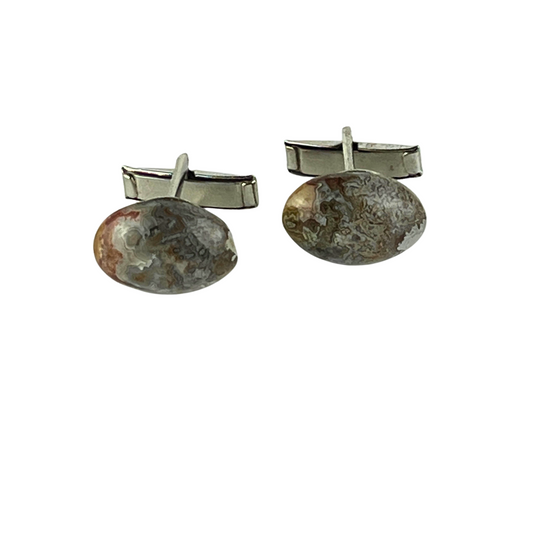 Grey Oval Marble Look Cufflinks with Silver