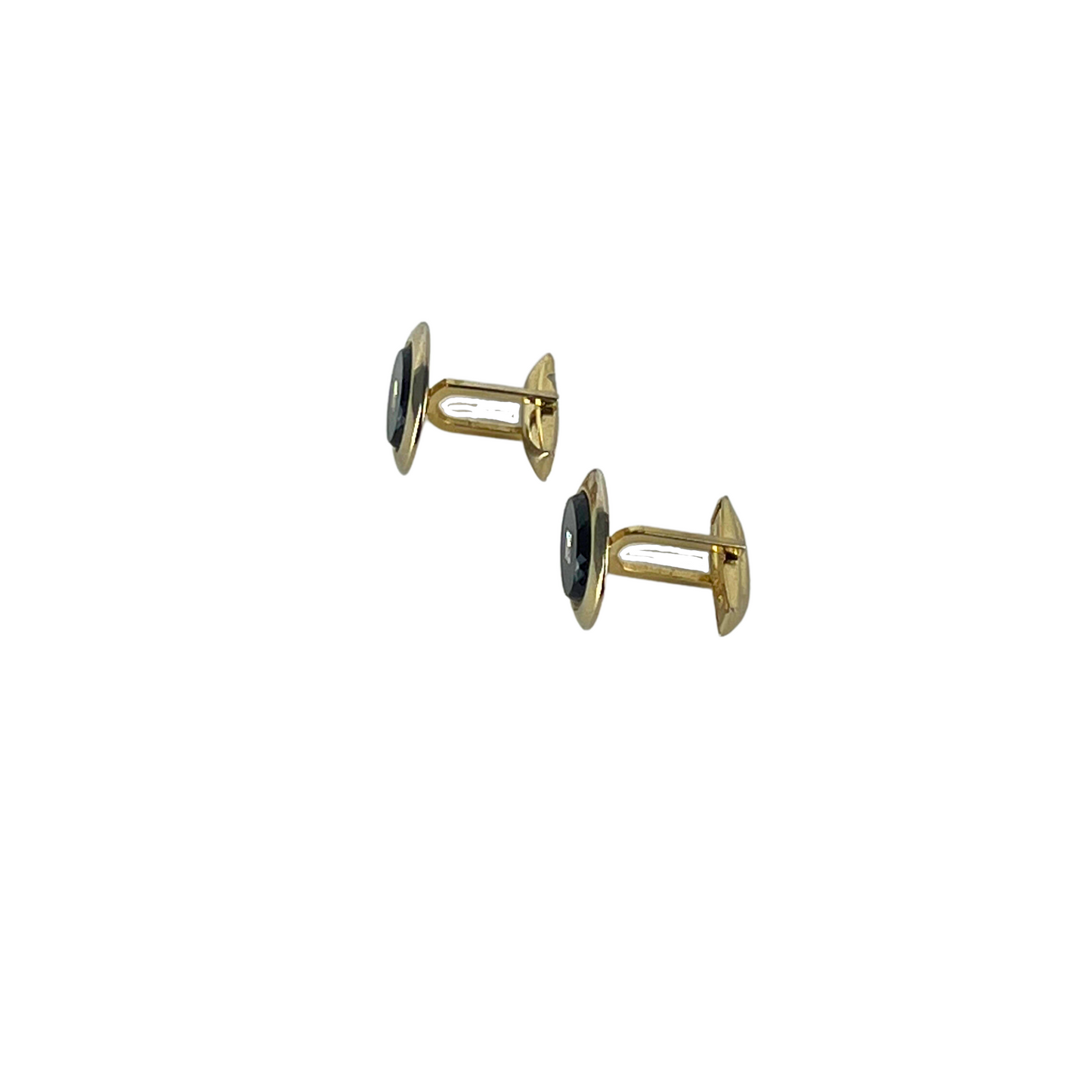 Gold Oval Cufflink with Black Enamel and Diamante