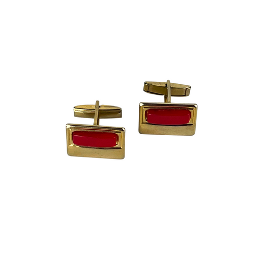 Gold Rectangle Cufflink with Red Insert