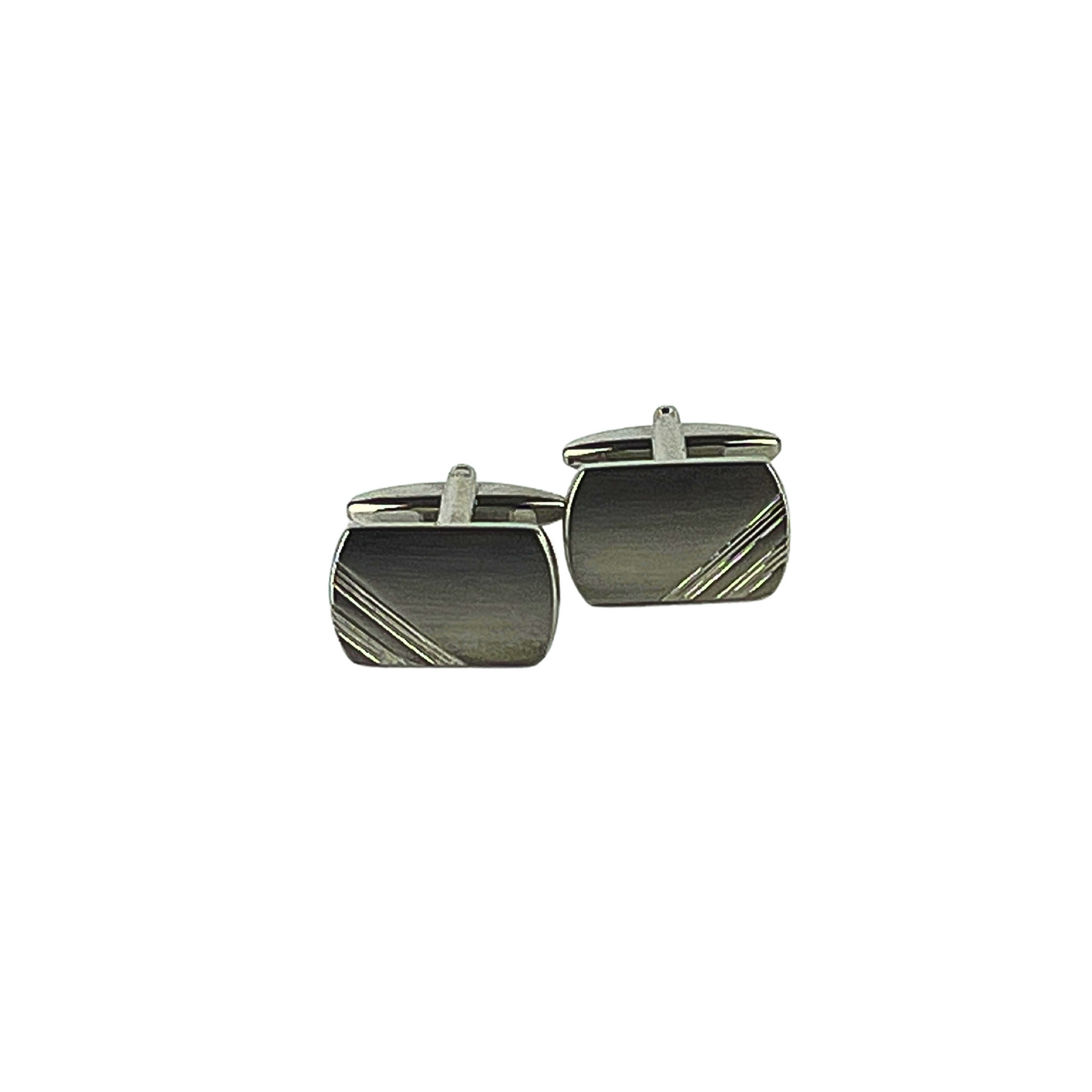 Rectangular Gunmetal Cufflinks with Diagonal Lines on Corner