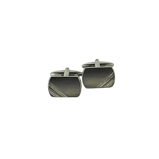 Rectangular Gunmetal Cufflinks with Diagonal Lines on Corner