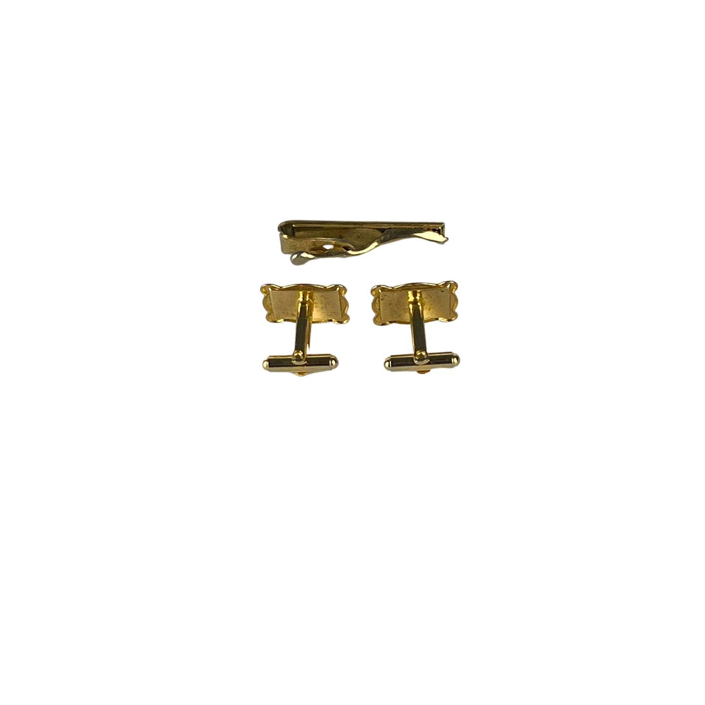 Light Gold and Mother of Pearl Cufflink Set with Tie Clip