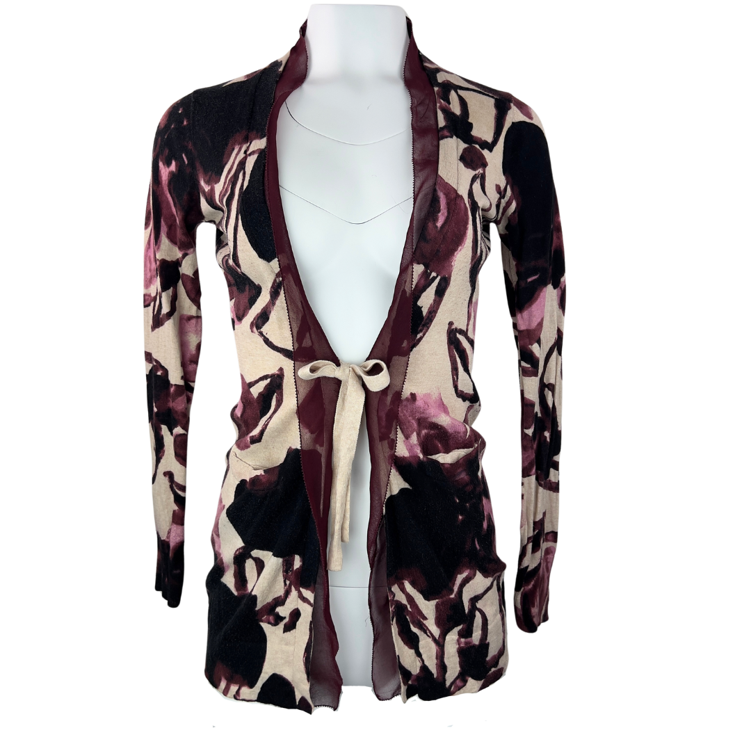 Simply by Vera Wang Tie Front Cardigan with Abstract Purple Flowers