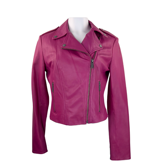Danier Magenta Leather Biker Jacket