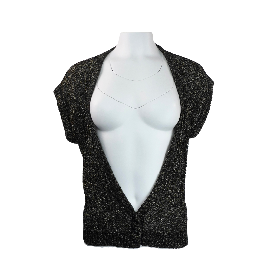 Deep V Short Sleeve Cardigan with 3 Button Closure