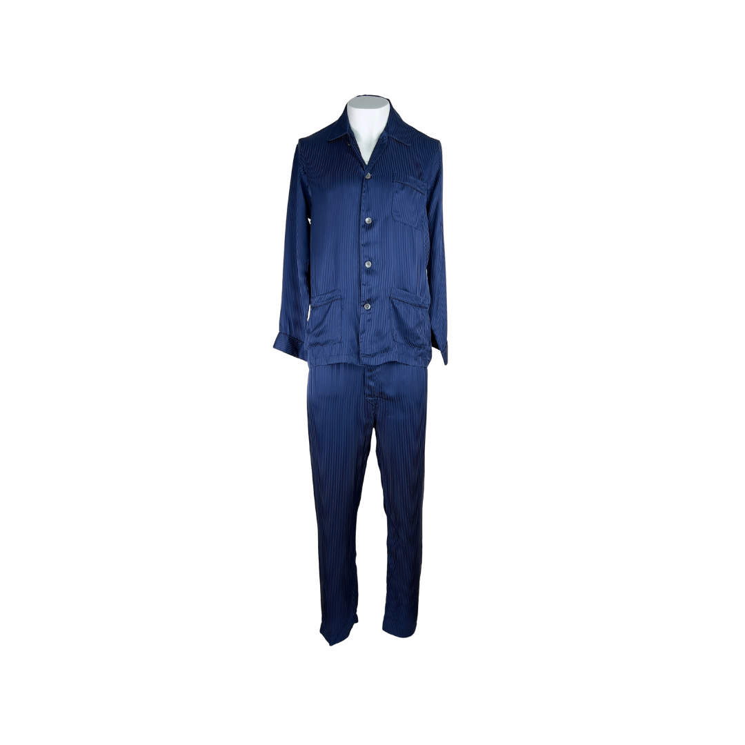 Derek Rose Navy Silk Pajama Set