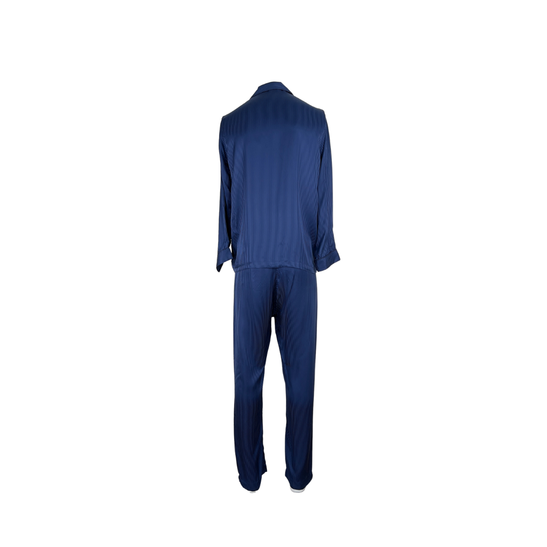 Derek Rose Navy Silk Pajama Set