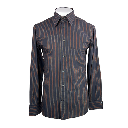 Dolce and Gabbana Black Dress Shirt with Silver and Orange Pinstripes