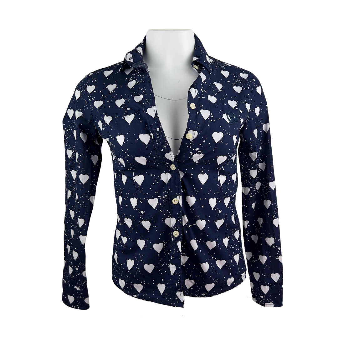 Navy Dress Shirt with White Heart Print by EFR