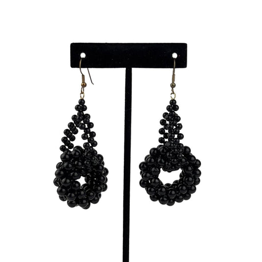 Black Beaded Drop Earrings
