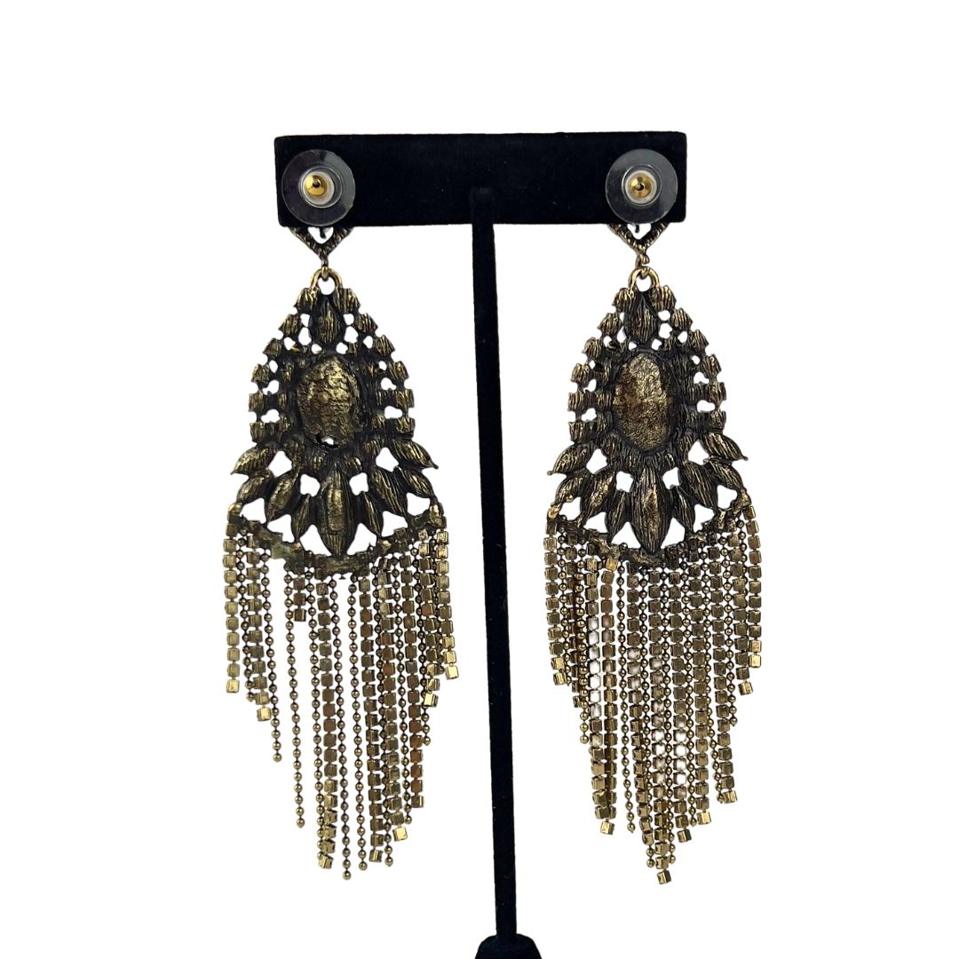 Champagne Stone Chandelier Earrings with Chain