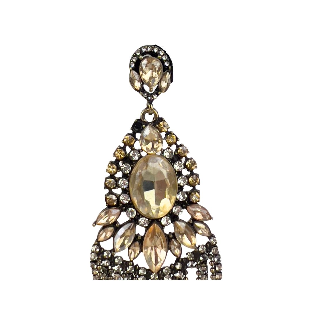 Champagne Stone Chandelier Earrings with Chain