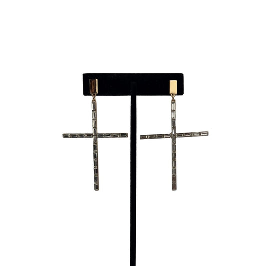 Gold and Crystal Cross Drop Earrings