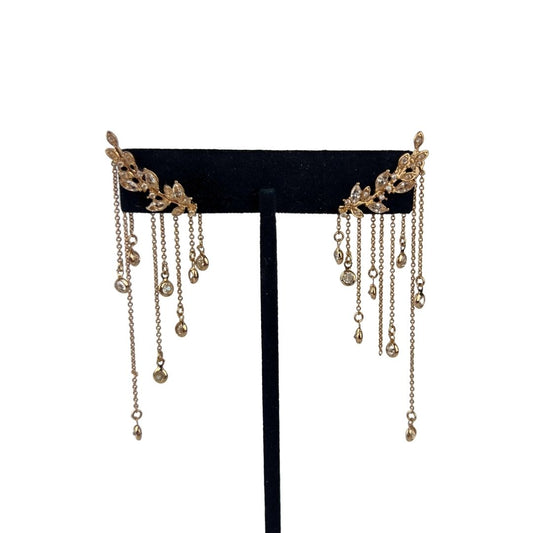 Gold Leaf Crawler Earrings with Droplets