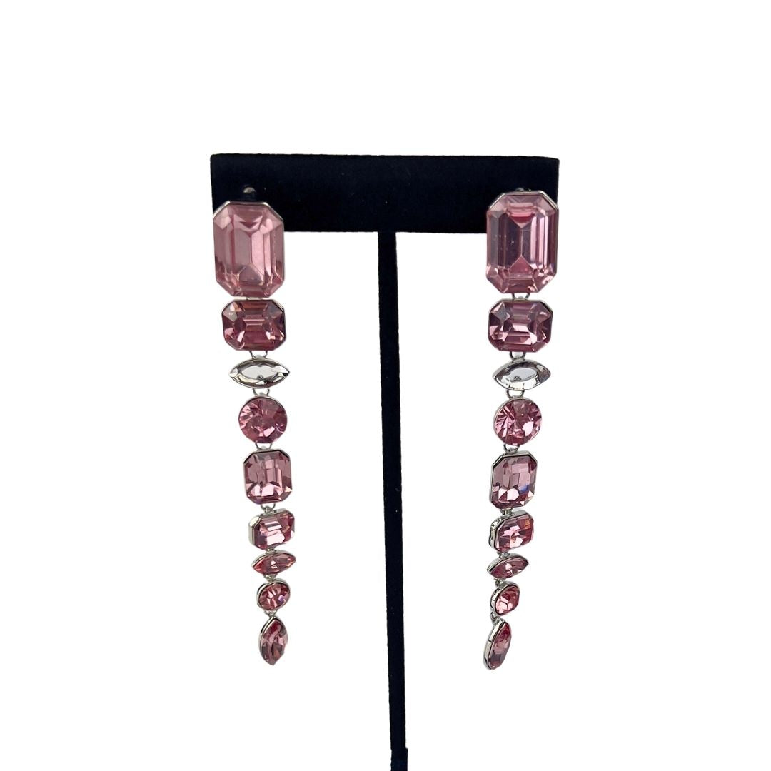 Pink Graduated Crystal Drop Earrings