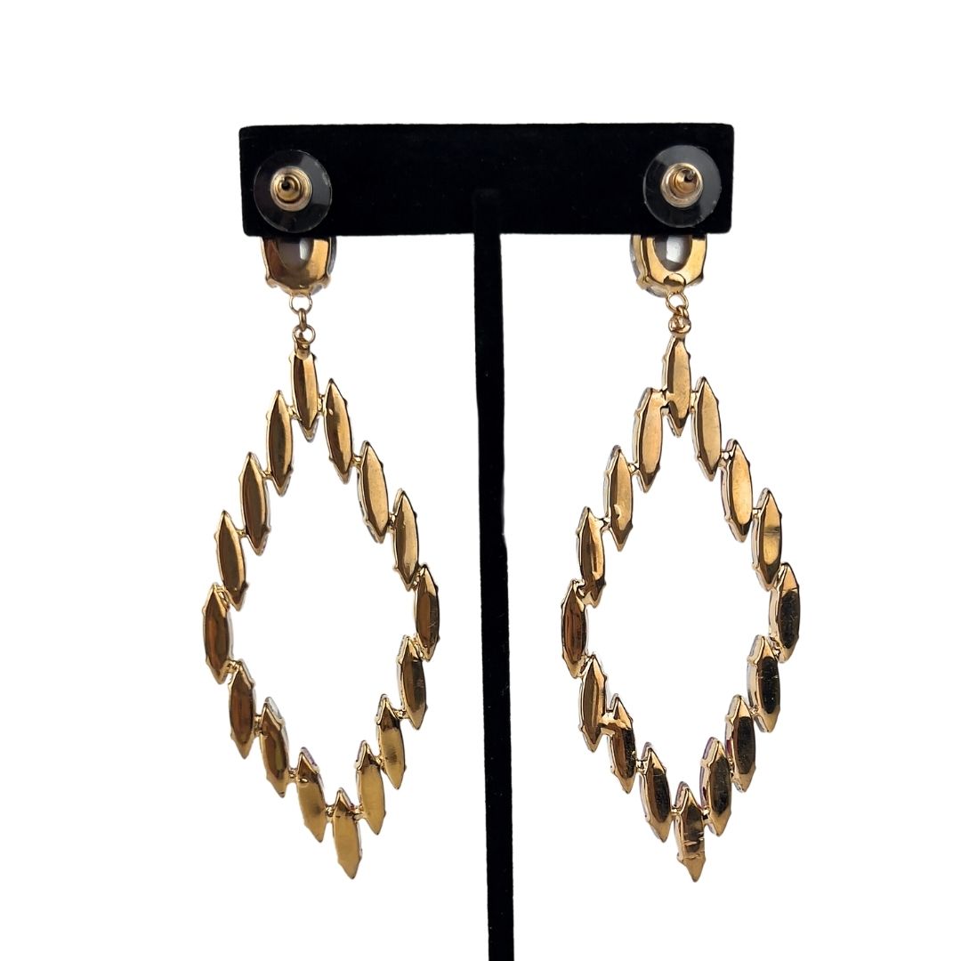 Multi Colored Crystal Drop Earrings in Diamond Shape