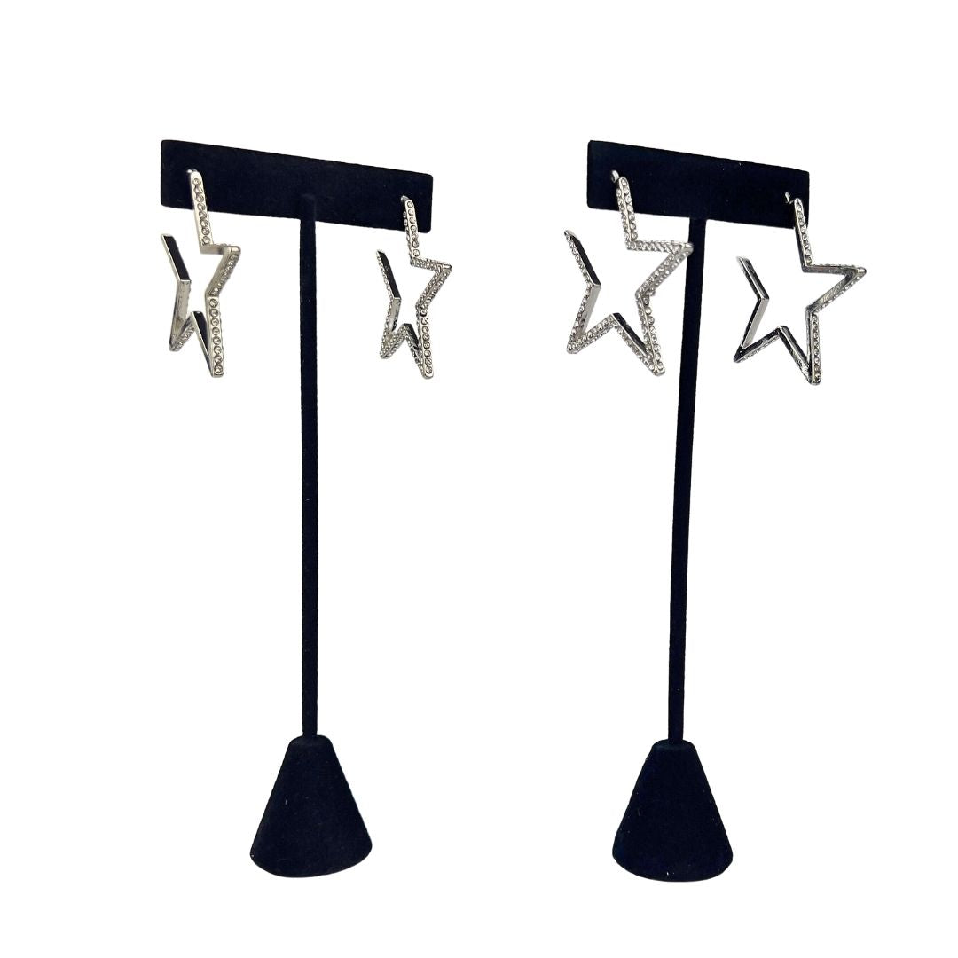 Silver Diamante Star Shaped Hoop Earrings