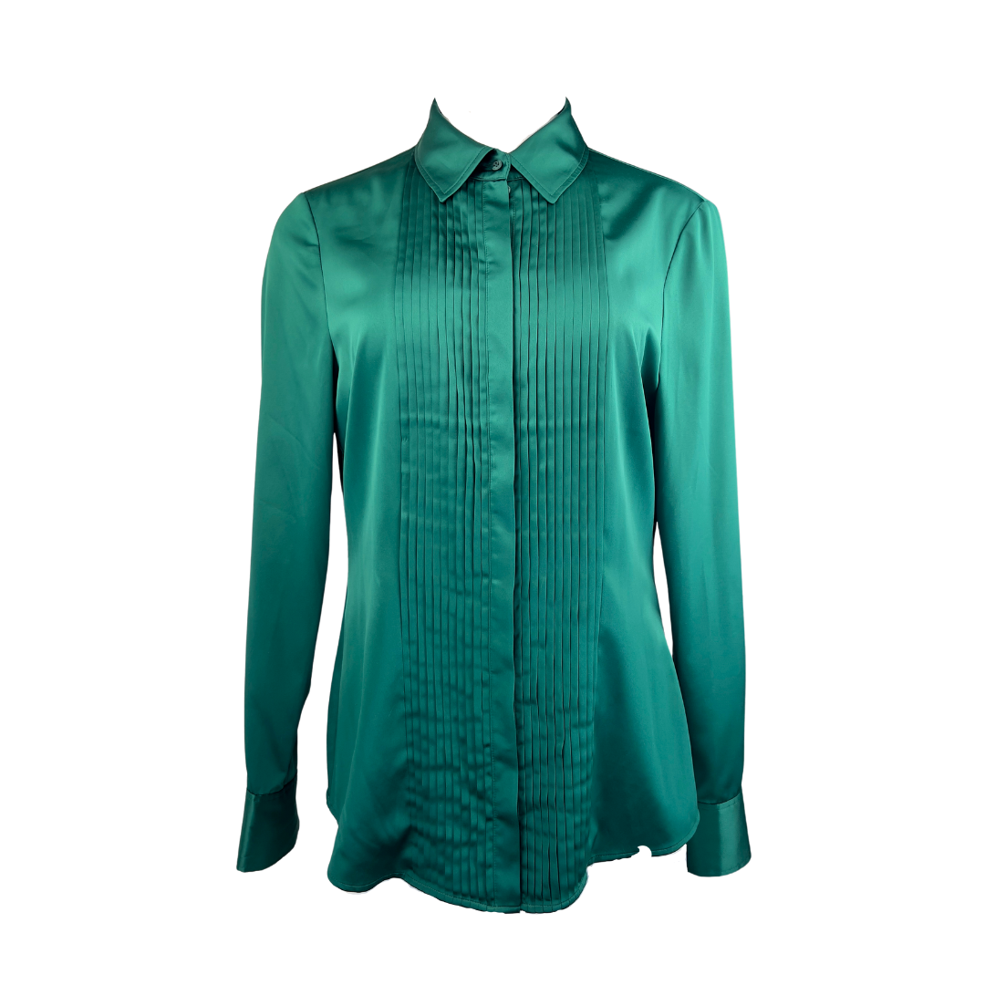 Espirit Green Satin Tuxedo Blouse