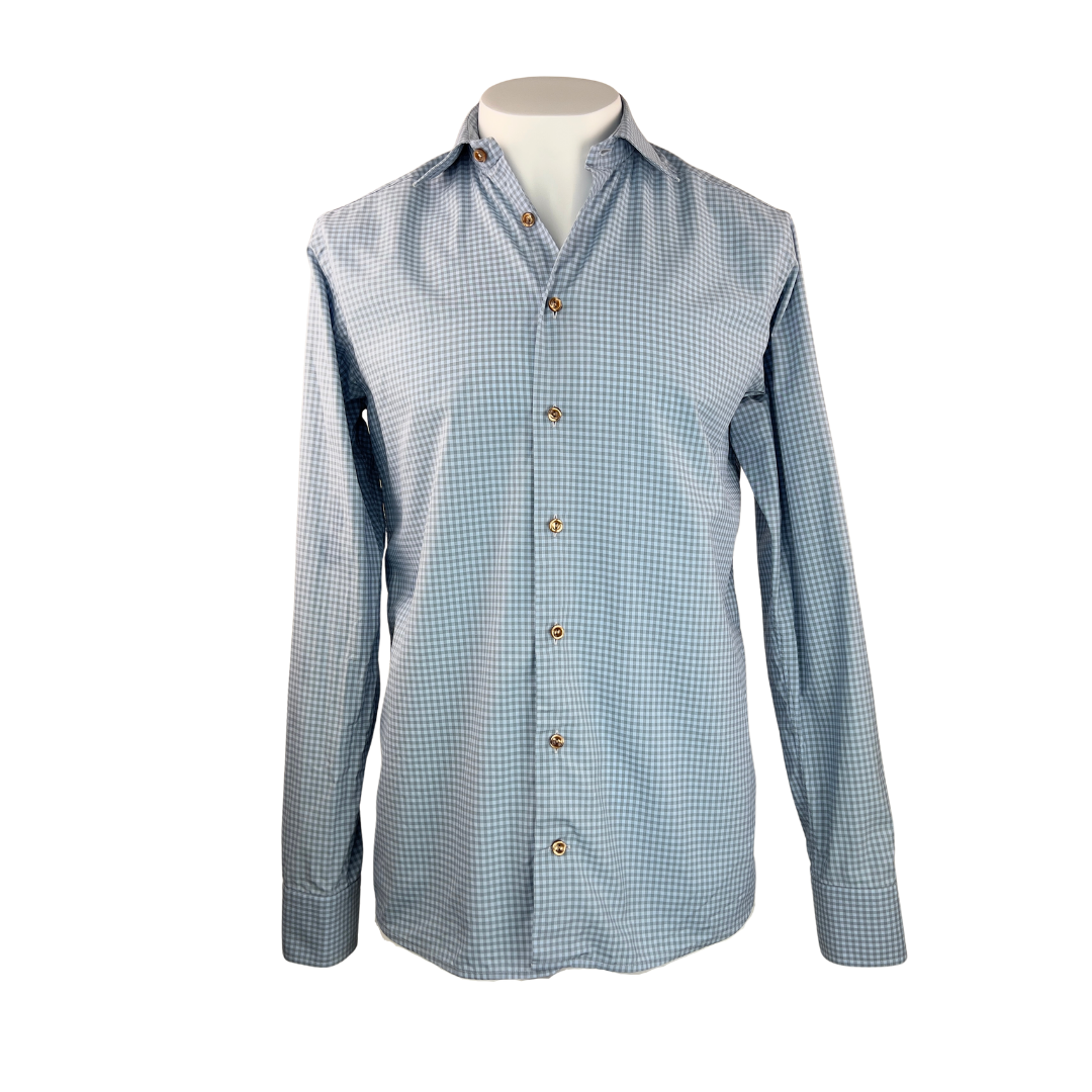Eton Blue and Grey Check Slim Dress Shirt 16