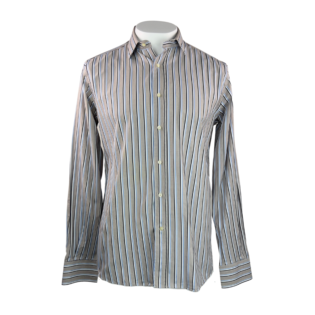 Etro Grey, White, Blue and Navy Stripe Dress Shirt 16.5