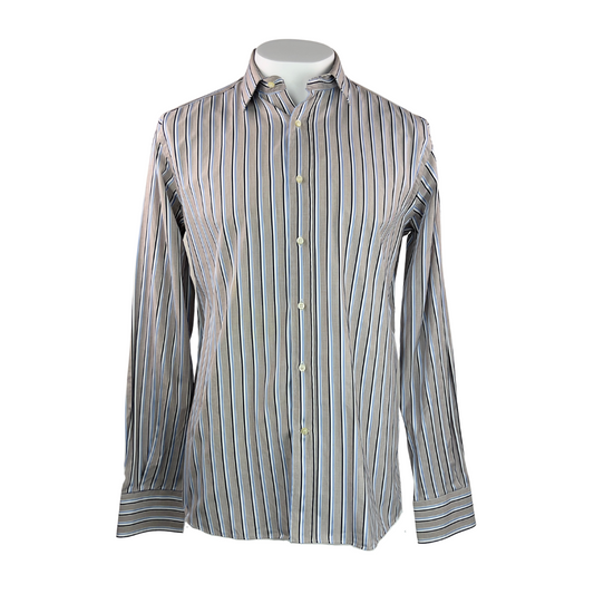 Etro Grey, White, Blue and Navy Stripe Dress Shirt 16.5
