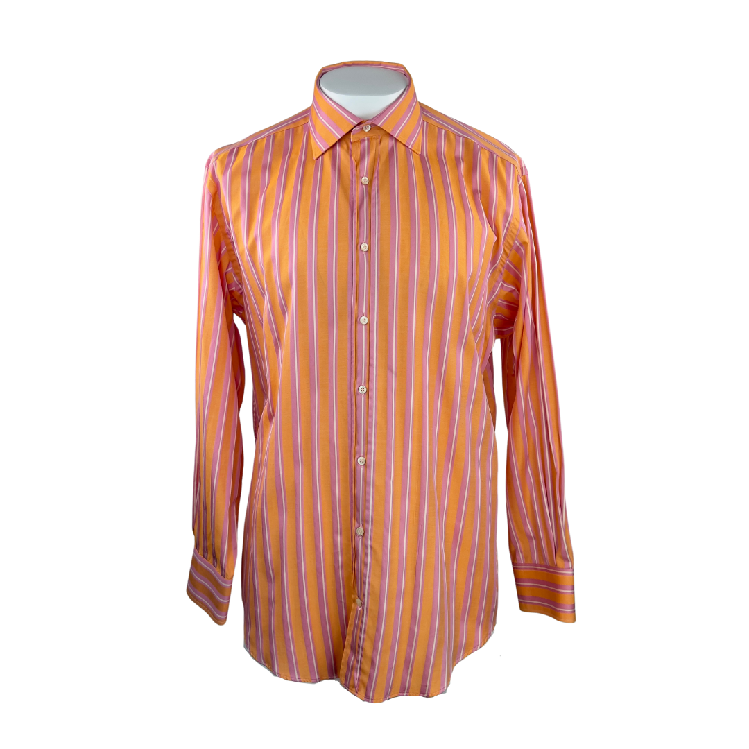 Etro Pink, White and Orange Stripe Dress Shirt 17